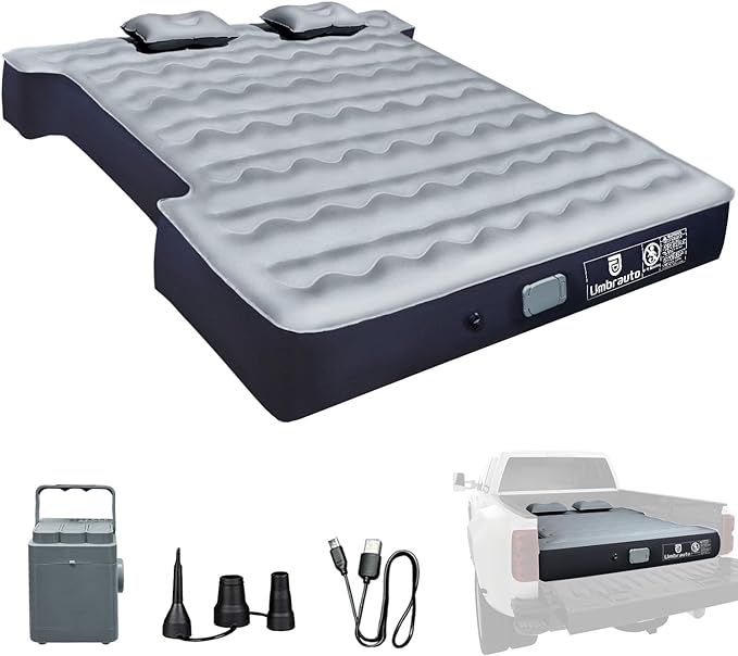 Umbrauto Truck Bed Air Mattress for 5.5-5.8ft, Built-in Air Pump,Grey