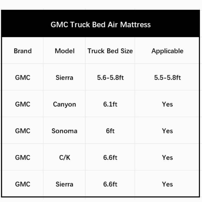 5.5-5.8ft | 6-6.5ft GMC Short Truck Bed Air Mattress