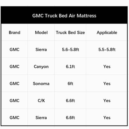 5.5-5.8ft | 6-6.5ft GMC Short Truck Bed Air Mattress