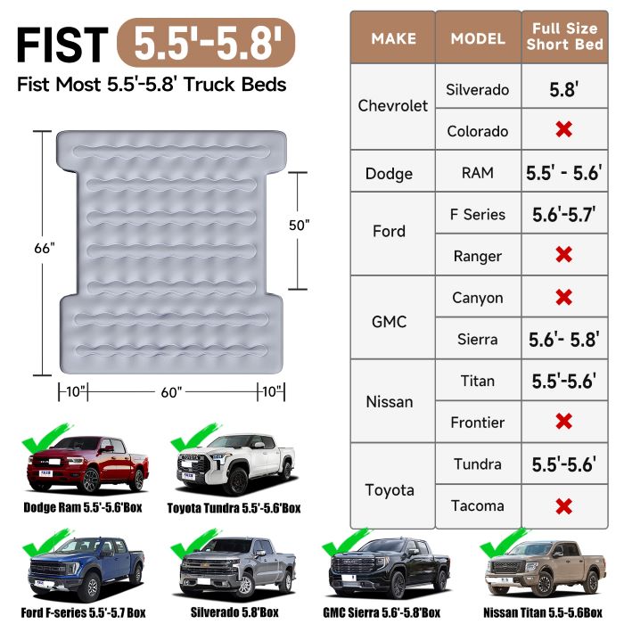 5.5FT Built-in Pump Short Truck Air Mattress Bed Umbrauto 2.0 Auto Inflate