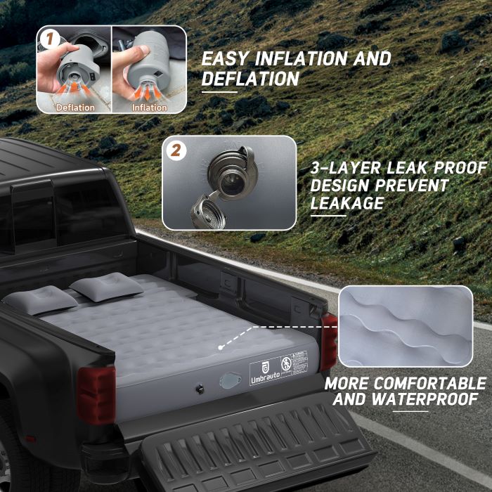 5.5FT Built-in Pump Short Truck Air Mattress Bed Umbrauto 2.0 Auto Inflate