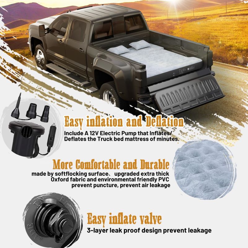 Umbrauto Truck Bed Air Mattress for 6.5FT Mide Size Truck Bed, Gray
